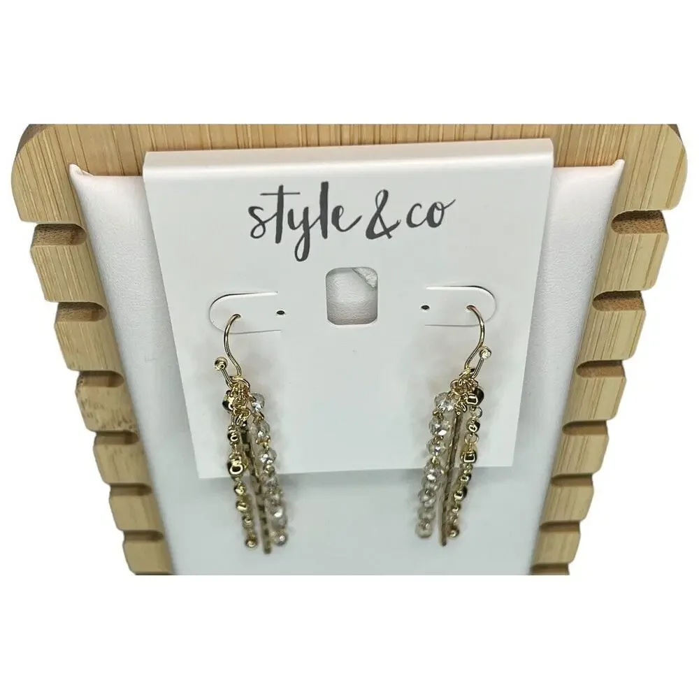 Gold Tone Bead Drop Earrings Stunning Chic Fashion Style Shiny Womens Trendy NEW